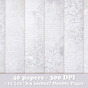 40 Grey Lace Digital Papers, Wedding Junk Journal Backgrounds, Scrapbook & Craft Set, vintage floral pages, old paper, ephemera pack
