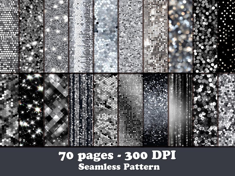 Silver Sequin Seamless Backgrounds, Glitter Bokeh Digital Paper ...