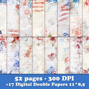 Fondo floral vintage de la bandera estadounidense, textura desgastada con flores, fondo de sublimación del 4 de julio, imprimible grunge de EE. UU.
