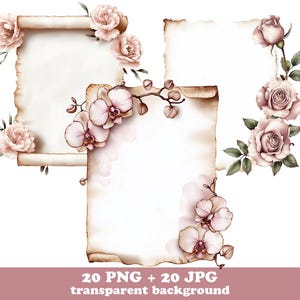 20 PNG vintage con fiori rosa pastello, pagine di diario, regali per insegnanti, decorazioni per la laurea, materiali stampabili, lavoretti fai da te.