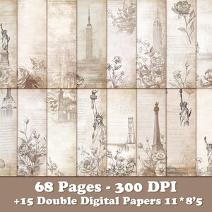 68 Vintage Liberty USA collage bundle patriotic aesthetic digital paper floral 4th of July clipart American junk journals printable download