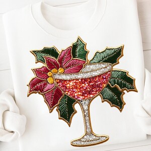 Faux Pailletten Patch Weihnachtsgetränk PNG, Poinsettia Cocktail Clipart, Urlaub Becher Shirt Design, Cute Bar Xmas Patch, Sublimations Kunst