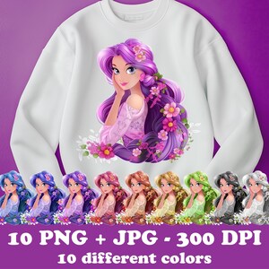 Princess PNG clipart, Little Girl Cinderella Png, Princesses Graphics Printables, shirt dtf designs, sublimation Colorful kids clipart