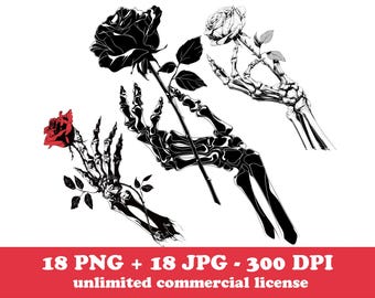 18 Floral Skeleton Hand PNG, Day of the Dead, Halloween clipart, Sublimation transparent Design, wall décor, wall art, printable art, print