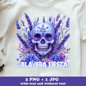 Blumenzuckerschädel PNG, Cinco de Mayo Aquarell Clipart, Lavendel Halloween, Tag der Toten, Gruselige Vibes Saison, Sublimationshemd Design