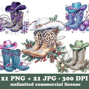 21 Cowboy-Stiefel und Hut PNG, Weihnachts-Western-Hufeisen und Winter Clipart, Landhaus-Stil Cartoon, Neujahr Cowboy-Stiefel und Lasso-Bild
