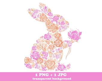 Easter floral bunny png, easter rabbit clipart, floral easter sublimation, digital download, spring png, easter shirt for kids, wall art