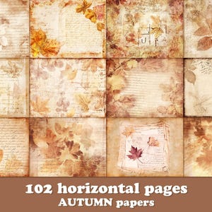 102 Autumn Junk Journal Pages, Vintage Ephemera Clipart with Fall Leaves Scrapbooking Printable Paper for DIY Journals Ephemera Print