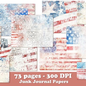 73 4 juli digitaal papier, USA ongewenste dagboekpagina's, patriottische afdrukbare clipart, Amerikaanse vintage textuur, plakboekkaart grunge vlag, png
