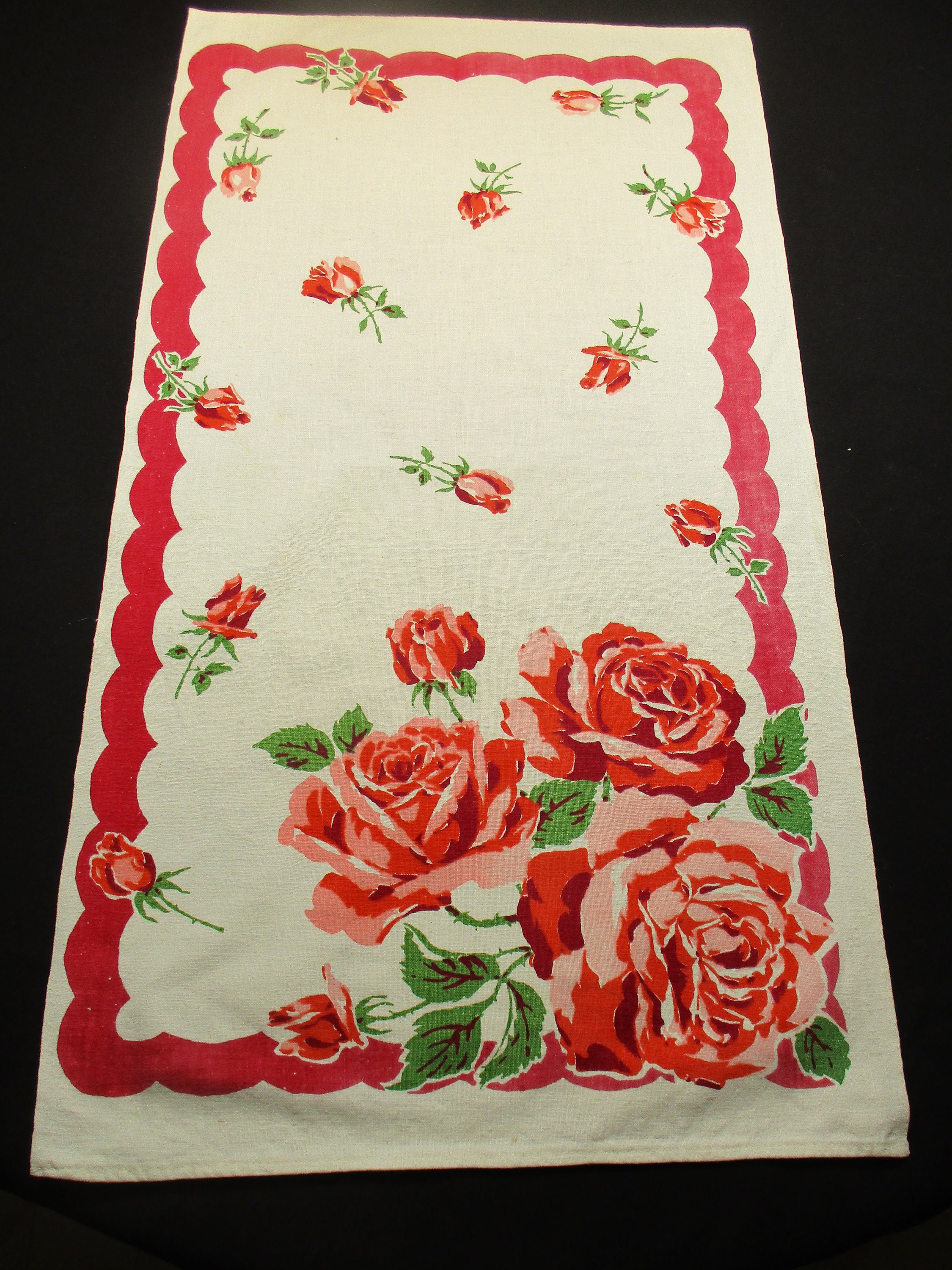 Lot of 3 Kitchen Towels Red Pink ROSES & Cherries | Etsy