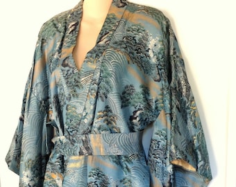 Vintage Kimono Brocade Lined with Sash 1950s VFG