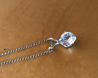Vintage Anson Faux Diamond Necklace Sterling Setting Chain 18 Inches