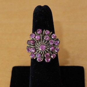 Vintage Ruby or Pink Sapphire and 14 Kt Gold Ladies Ring Domed Princess Style 21 Stones Size 6 1/4 VFG image 1