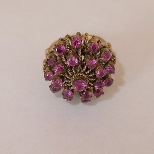Vintage Ruby or Pink Sapphire and 14 Kt Gold Ladies Ring Domed Princess Style 21 Stones Size 6 1/4 VFG image 3