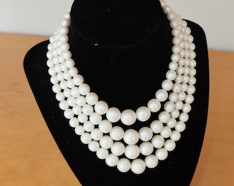 Vintage Faux Pearl 4  Strand Necklace  1950s VFG