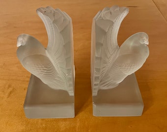 Frosted Glass Pigeon Bookends Vintage Mid Century (One is broken)