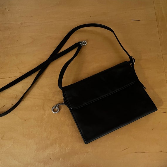 Perlina Black Leather Crossbody Purse Organizer Vintage VFG Etsy