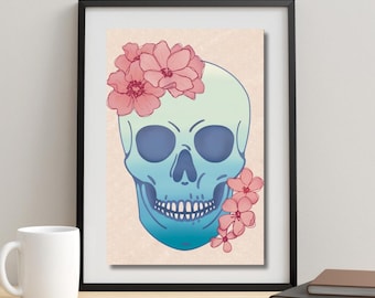 Flower Skull Art Print Halloween Wall Art Holiday Decor