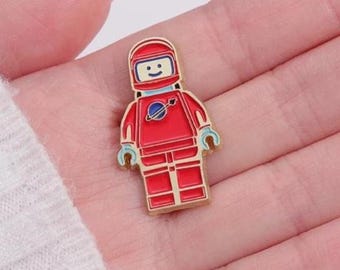 Cute Lego Space Man Enamel Pin Badge Benny Red Outfit Building Blocks