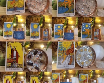 Handmade Tarot Card Soy Wax Candle Crystals Gift Fortune Telling Wicca Fool Empress Priestess Devil Star Moon Lovers Strength Magician
