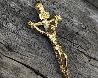 Handgefertigte Edelstahl 14k vergoldet Kruzifix, Kruzifix Halskette, Jesus Halskette, religiöse Anhänger, Herr Halskette, Herren Halskette