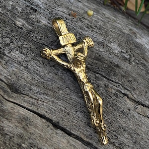 Handmade Stainless Steel 14k Gold Plated Crucifix, Crucifix Necklace, Jesus Necklace, Religious Pendant, Lord Necklace, Mens Necklace