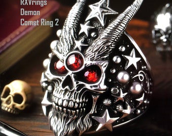 Cometa demonio 2 en mi serie con anillo de plata 925 Red Helenites hecho a cualquier tamaño