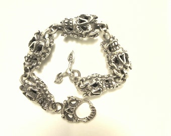 Calaveras cadena Pulsera todo Sterling 925 plata todos los eslabones soldados