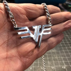 Van Halen Necklace, signed and dated by Artist pure Sterling Silver 925  Pendant solid silver chain Art,  inspired by  Classic EVH Rock Band