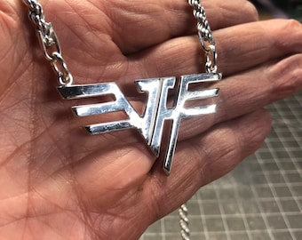 Van Halen Necklace, signed and dated by Artist pure Sterling Silver 925  Pendant solid silver chain Art,  inspired by  Classic EVH Rock Band