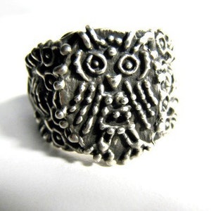 Spotted Owls Ring wide band  Sterling Silver custom to any size