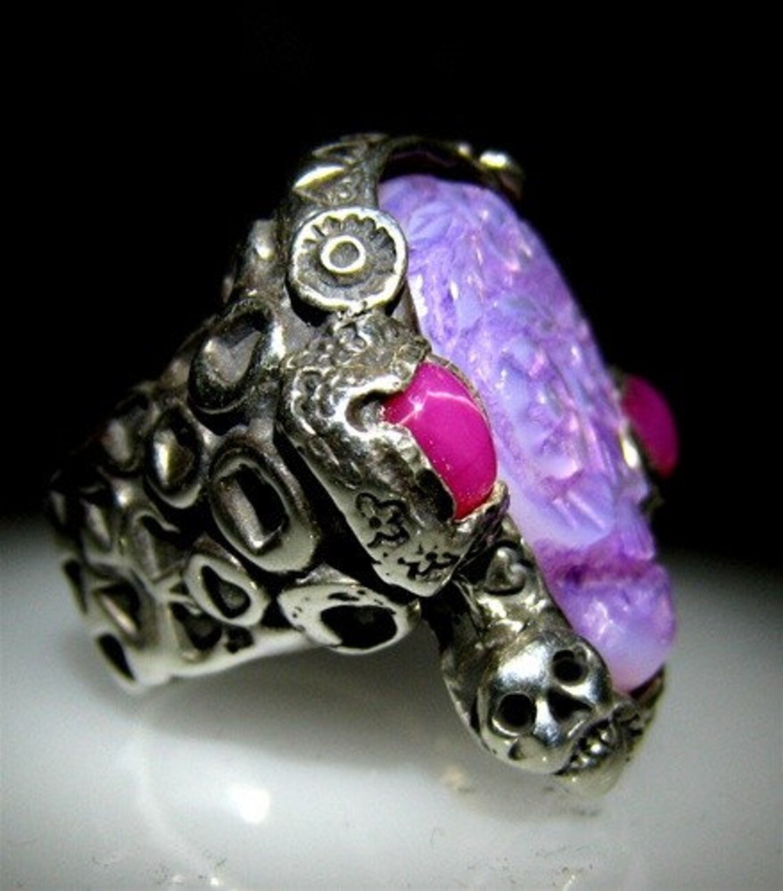 Purple/pink Day of Dead Custom Skull Ring Memento Mori R070 - Etsy
