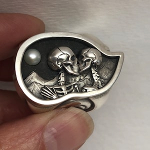 The Kiss Sterling silver with pearl Moon made to any size