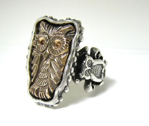 Owl Sacred Bronze Owl Ring the Flying Cat R074
