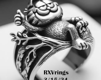 Garfield the Cat silver ring chill out cool cat made to any size