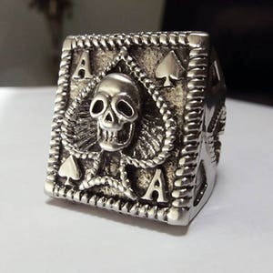 Ace of spades Poker Player lucky ring stainless steel be ware may not have your size card suits skull ring biker goth badass harley casino