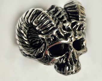 Stainless Steel Native American Horned Skull Ring