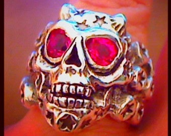 Demon Comet Silver 925 Ring with Helenite Lab created gemstone eyes made to any size