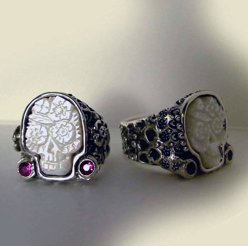 Two Wedding Rings Day of the Dead Sugar Skull Ring - Etsy