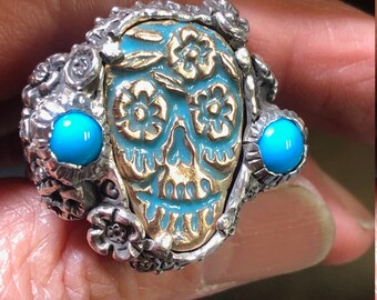 Turquoise Sugar Skull any size and choose two types of turquoise R050