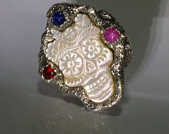 Anillo Calavera Frida Kahlo Madreperla R012