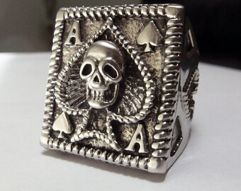 Sterling 925 Ace of spades Poker Player lucky ring