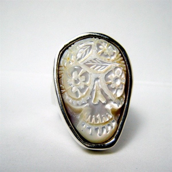 White Cloud Custom Sugar Skull original design by RXV Day of the Dead Ring