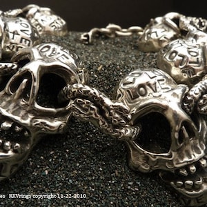 Love life bracelet Skulls and Snakes Solid Sterling Silver Biker Jewelry .925