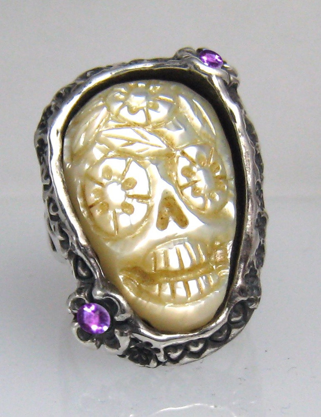 Pearl Carved Day of the Dead Ring Original One of a Kind Carving With ...