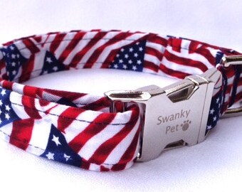 Glory Days - Patriotic American Flag Print Dog Collar by Swanky Pet