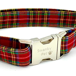 Christmas Red Tartan Dog Collar by Swanky Pet