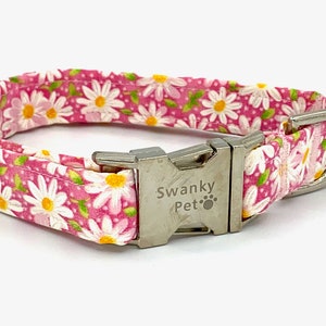 Pink Daisy Print Dog Collar by Swanky Pet