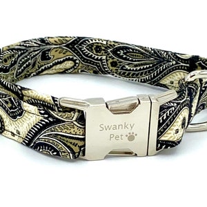 5th Ave - Stylish Black Paisley Dog Collar by Swanky Pet