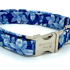 Blue Poinsettia Christmas Dog Collar